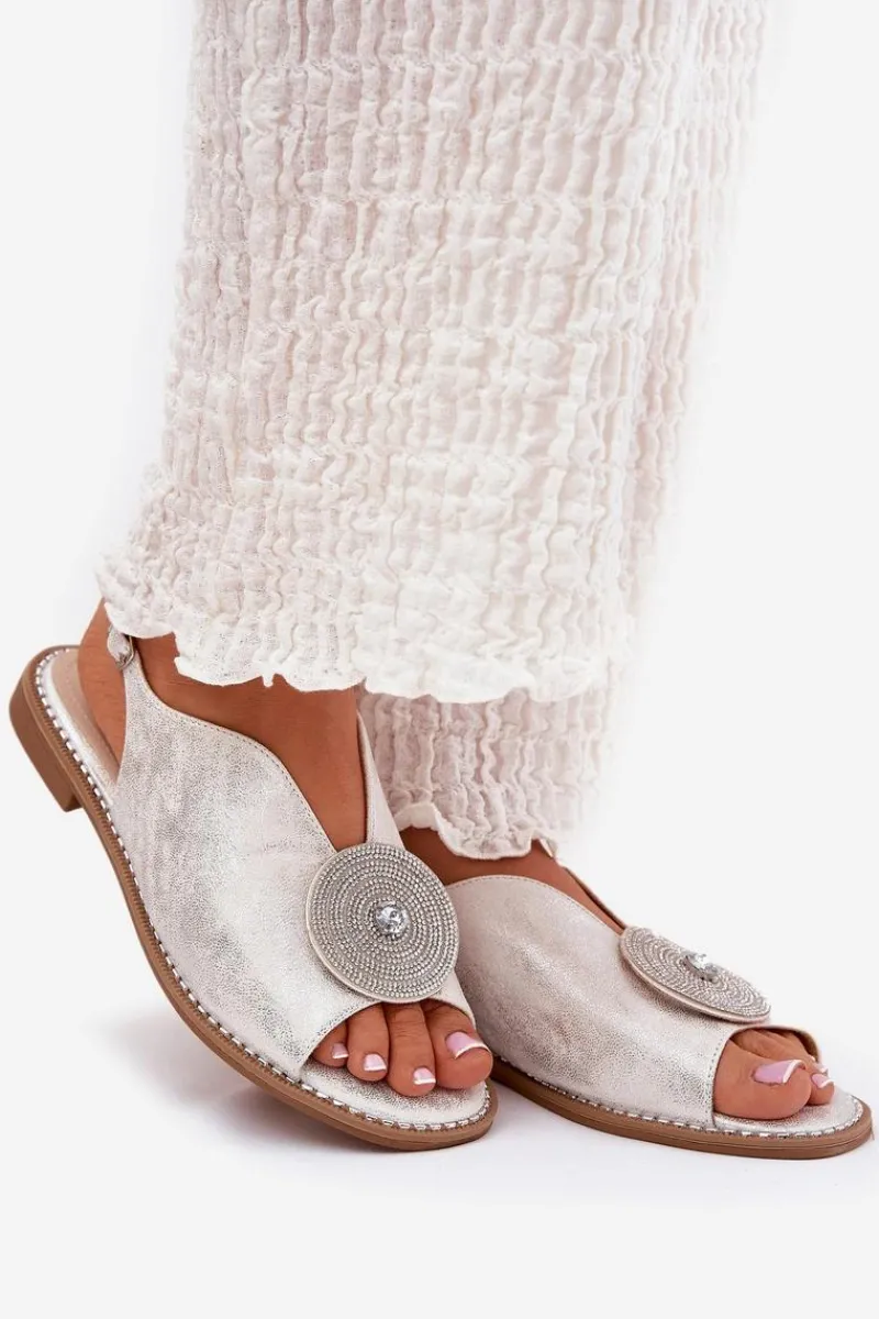 Sandały Z Cholewką|Sandały Płaskie>Damskie buty S.Barski Połyskujące Sandały Damskie Ozdobnym Detalem S.Barski KV51-012 Srebrne