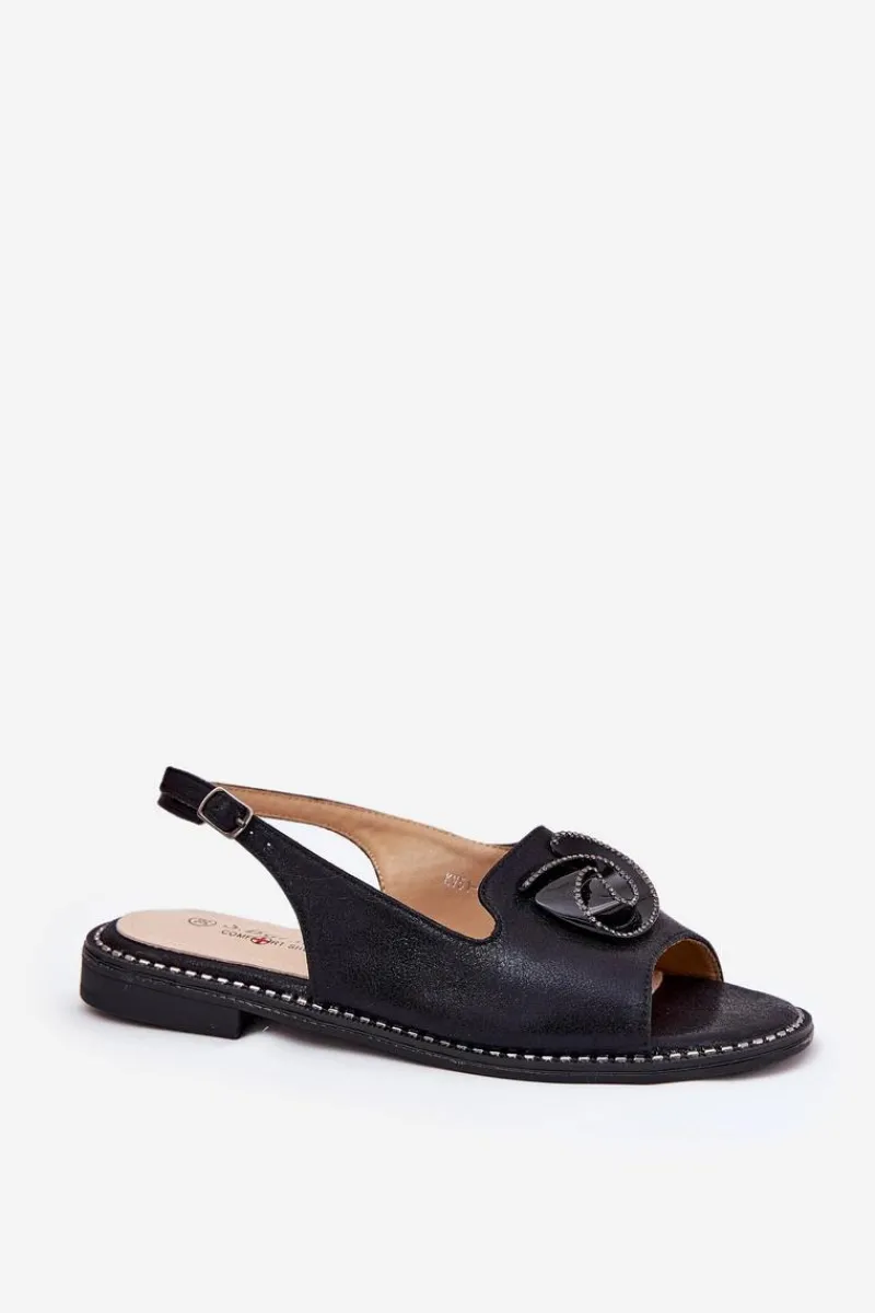 Sandały Płaskie>Damskie buty S.Barski Połyskujące Sandały Damskie Z Ozdobą S.Barski KV51-006 Czarne Czarny