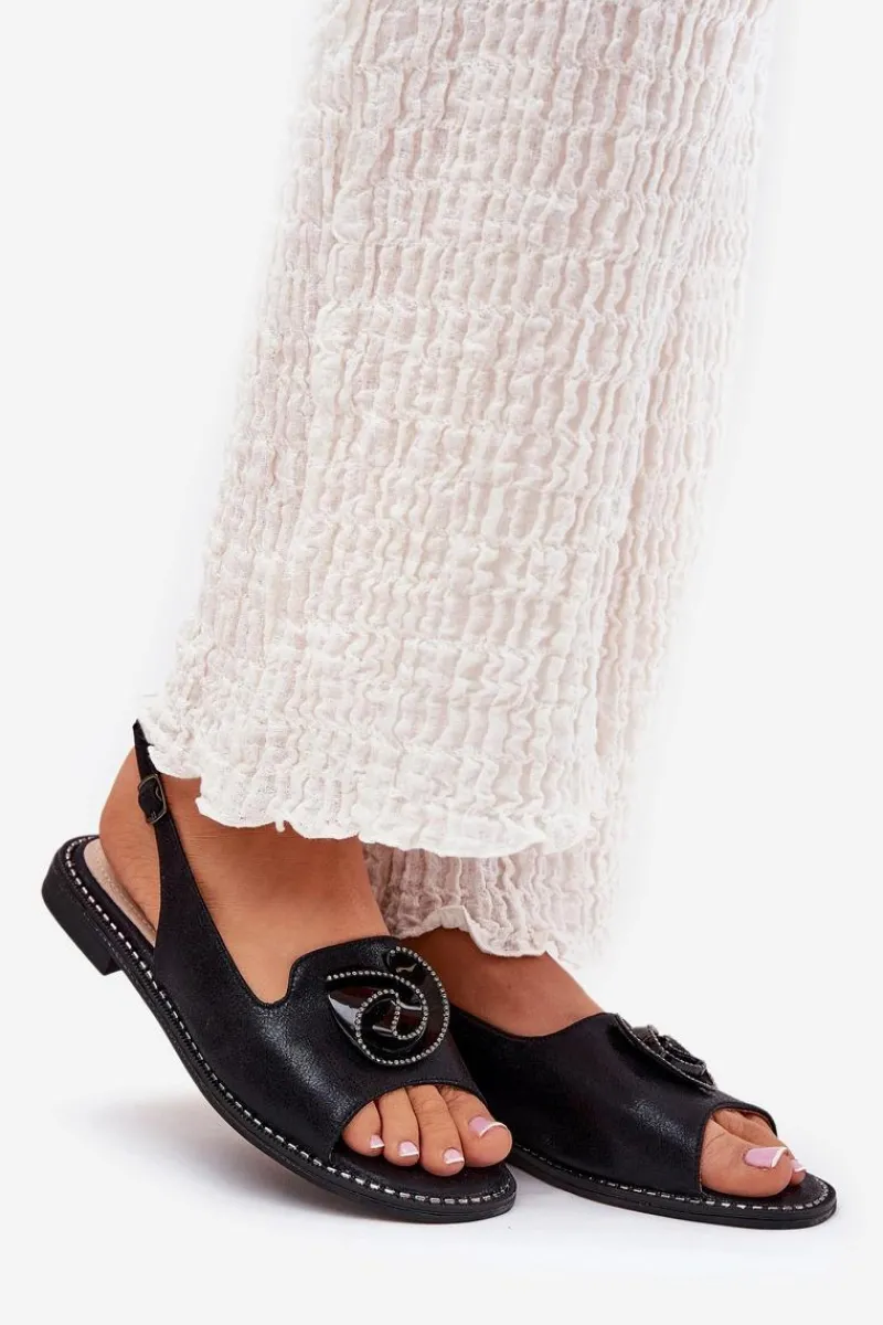 Sandały Płaskie>Damskie buty S.Barski Połyskujące Sandały Damskie Z Ozdobą S.Barski KV51-006 Czarne Czarny