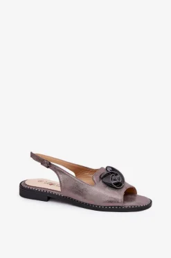 Online Połyskujące Sandały Damskie Z Ozdobą S.Barski KV51-006 Szare Damskie Sandały Płaskie