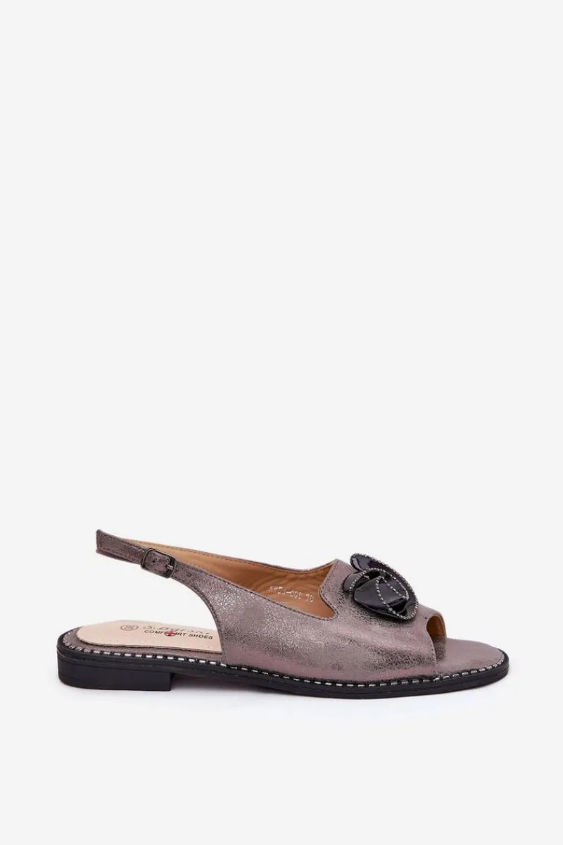 Online Połyskujące Sandały Damskie Z Ozdobą S.Barski KV51-006 Szare Damskie Sandały Płaskie