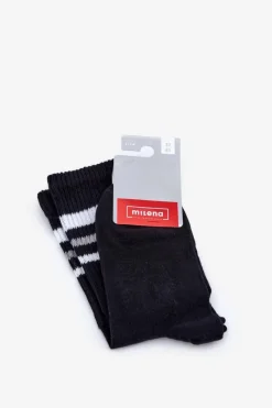 Skarpetki|Skarpetki>Milena Prążkowane Skarpety Damskie W Paski Bezuciskowe Czarne Czarny