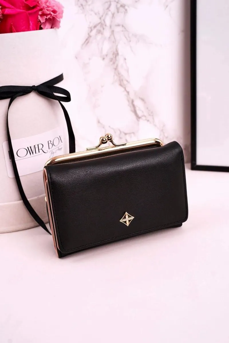 New Boto Średni Portfel Damski Zapinany Na Bigiel MILANO Czarny