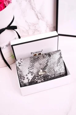 Portfele>Boto Średni Skórzany Portfel Damski PATRIZIA Lakierowany Szary