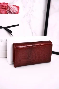 Portfele>Boto Średni Skórzany Portfel Damski LORENTI Lakierowany Czerwony