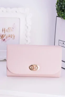 Discount Różowa Damska Kopertówka Złote Okucia Kopertówki
