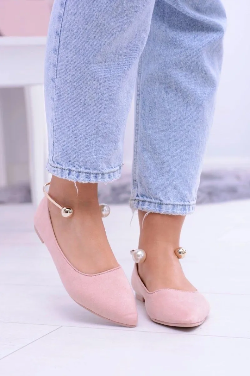 Różowe Balerinki Z Bransoletką W Szpic Mami Damskie Baleriny Klasyczne