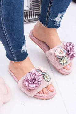 Klapki Damskie Klasyczne>Boto Różowe Klapki Damskie Z Kwiatkami Lu Boo Bouquet