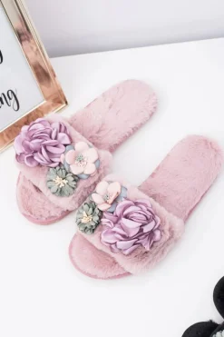 Klapki Damskie Klasyczne>Boto Różowe Klapki Damskie Z Kwiatkami Lu Boo Bouquet