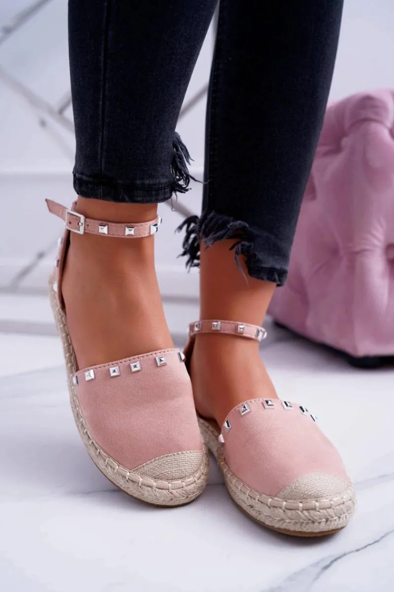 Baleriny Klasyczne>Boto Różowe Zamszowe Espadryle Balerinki z Ćwiekami Tatiana