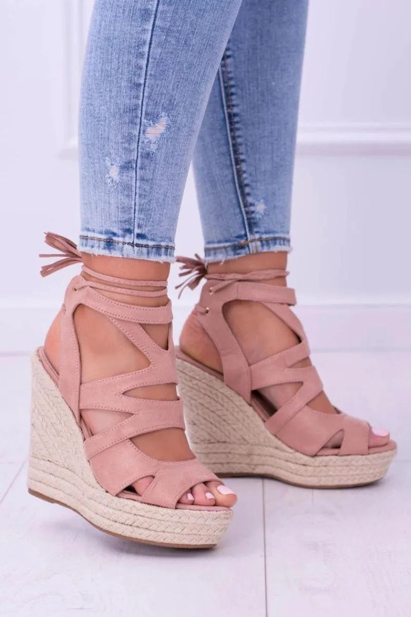 Best Różowe Zamszowe Sandały Na Koturnie Nowelio Damskie Sandały Na Koturnie