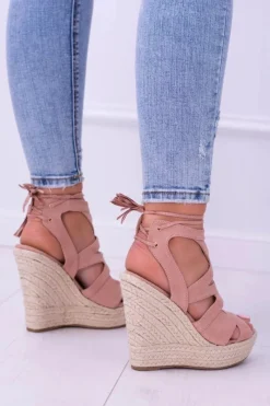 Best Różowe Zamszowe Sandały Na Koturnie Nowelio Damskie Sandały Na Koturnie