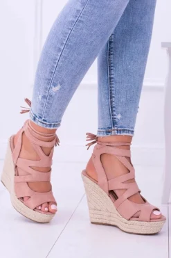 Best Różowe Zamszowe Sandały Na Koturnie Nowelio Damskie Sandały Na Koturnie