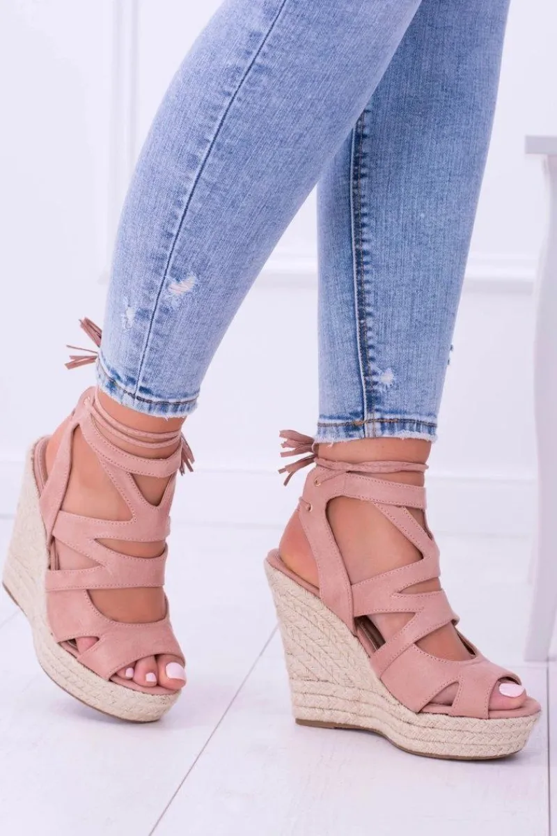 Best Różowe Zamszowe Sandały Na Koturnie Nowelio Damskie Sandały Na Koturnie