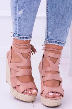 Best Różowe Zamszowe Sandały Na Koturnie Nowelio Damskie Sandały Na Koturnie