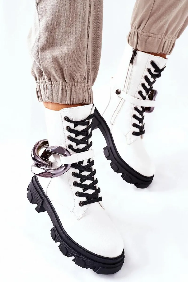 Clearance S. Barski Damskie Botki Trapery Białe Jensen Damskie Botki Ocieplane|Damskie Trapery