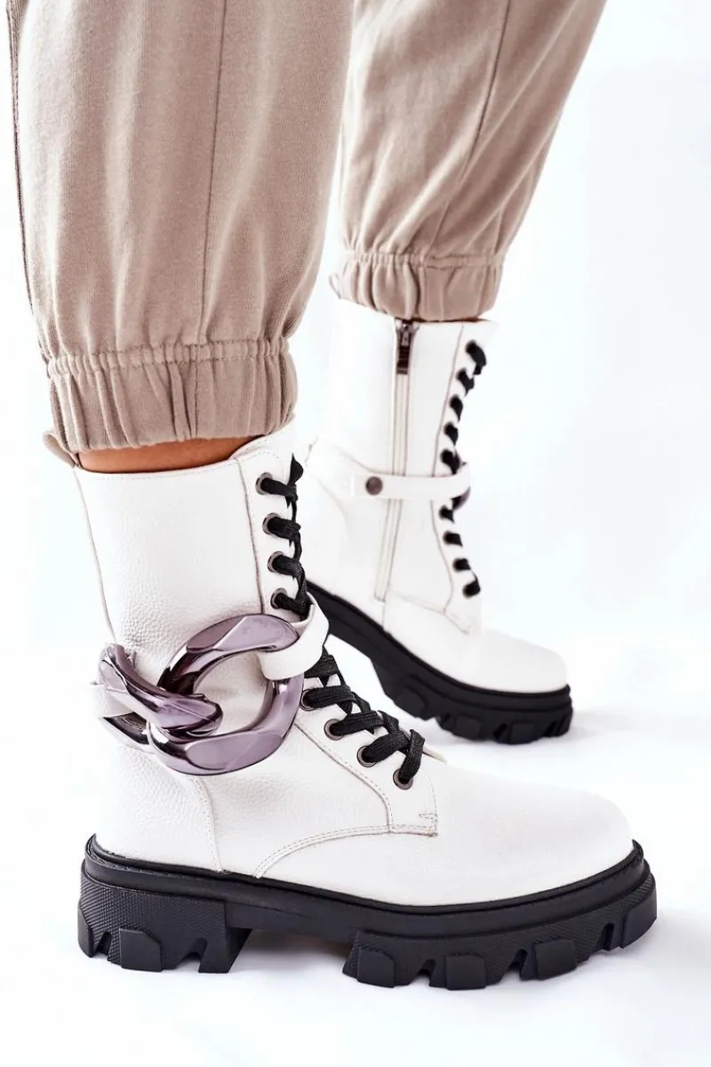 Clearance S. Barski Damskie Botki Trapery Białe Jensen Damskie Botki Ocieplane|Damskie Trapery