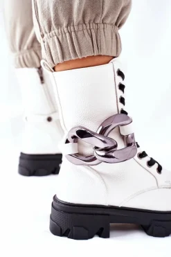 Clearance S. Barski Damskie Botki Trapery Białe Jensen Damskie Botki Ocieplane|Damskie Trapery