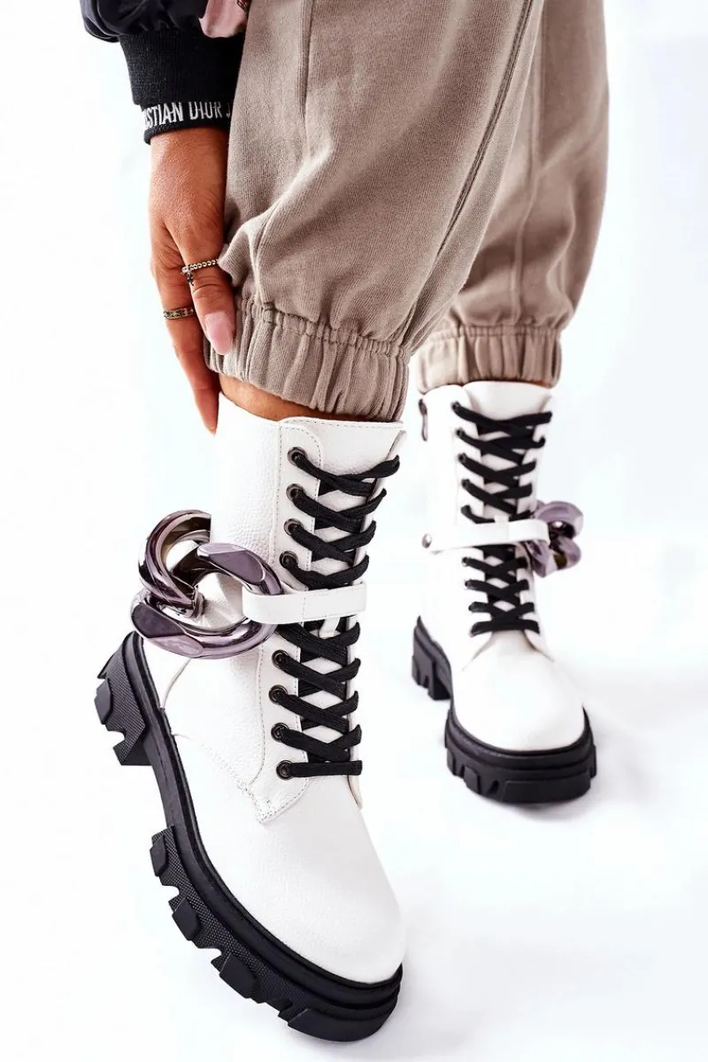 Clearance S. Barski Damskie Botki Trapery Białe Jensen Damskie Botki Ocieplane|Damskie Trapery