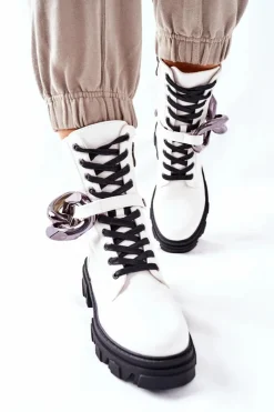 Clearance S. Barski Damskie Botki Trapery Białe Jensen Damskie Botki Ocieplane|Damskie Trapery