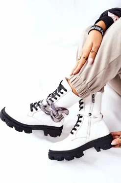 Clearance S. Barski Damskie Botki Trapery Białe Jensen Damskie Botki Ocieplane|Damskie Trapery