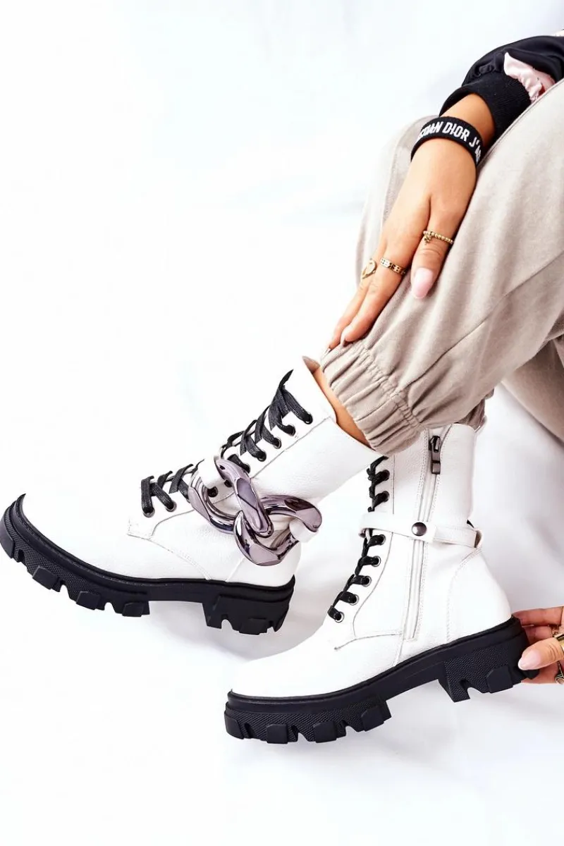 Clearance S. Barski Damskie Botki Trapery Białe Jensen Damskie Botki Ocieplane|Damskie Trapery