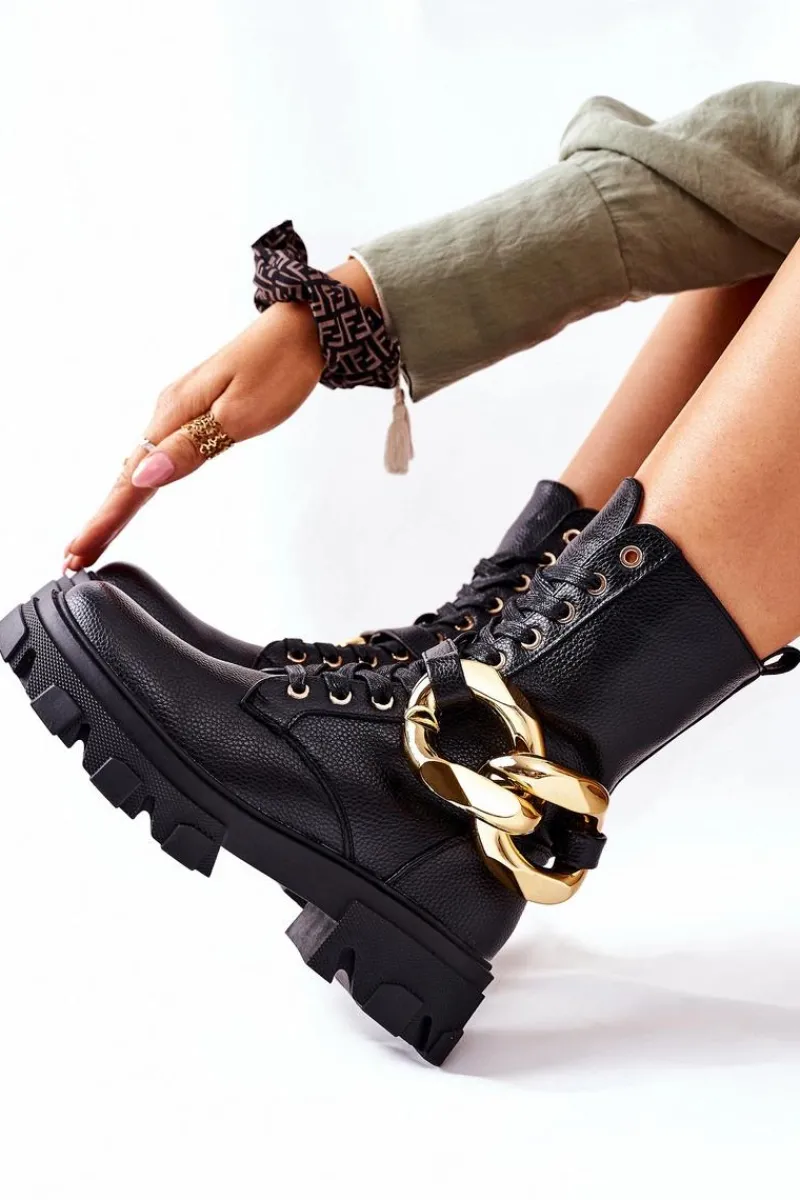 Damskie Trapery|Botki Sznurowane>Damskie buty S.Barski S. Barski Damskie Botki Trapery Czarne Jensen