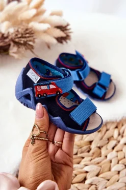 Hot Sandałki Na Rzep 350P014 Granatowe Dzieci Chłopięce|Chłopięce