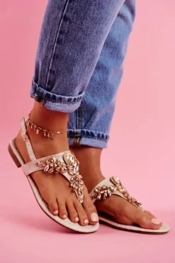 Sandały Płaskie>Boto Sandałki Damskie Eleganckie Japonki Kryształki Under Control