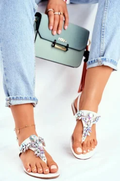 Sale Boto Sandałki Damskie Eleganckie Japonki Kryształki Srebrne Under Control