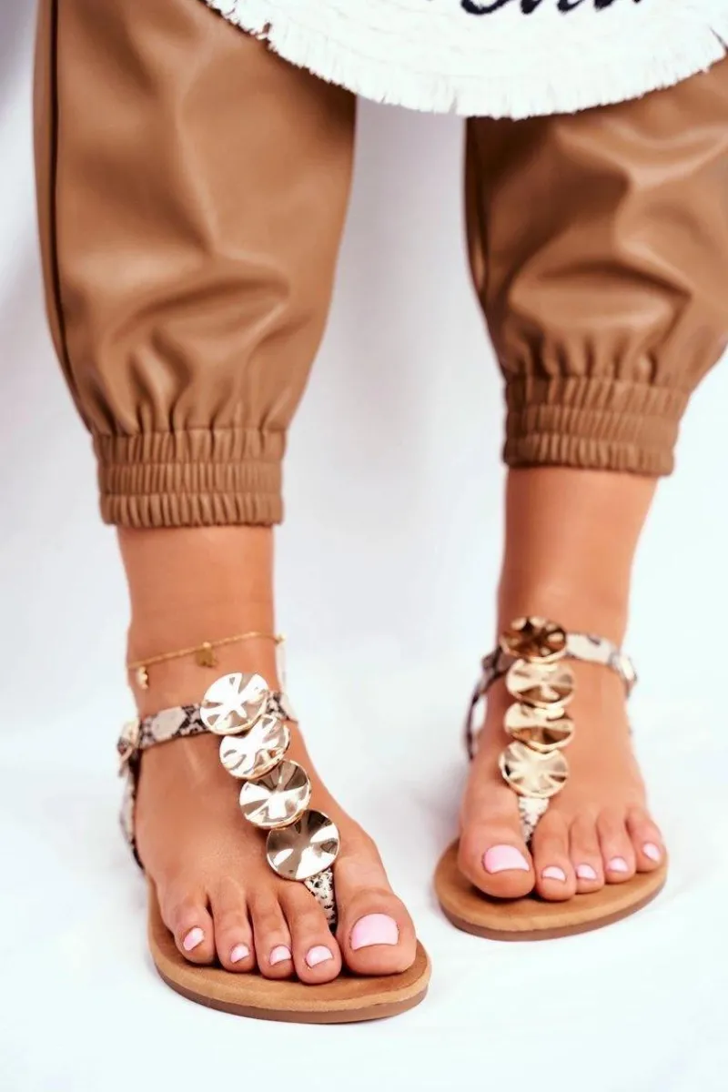 Sandały Płaskie>Boto Sandałki Damskie Eleganckie Złote Blaszki Snake Casandra