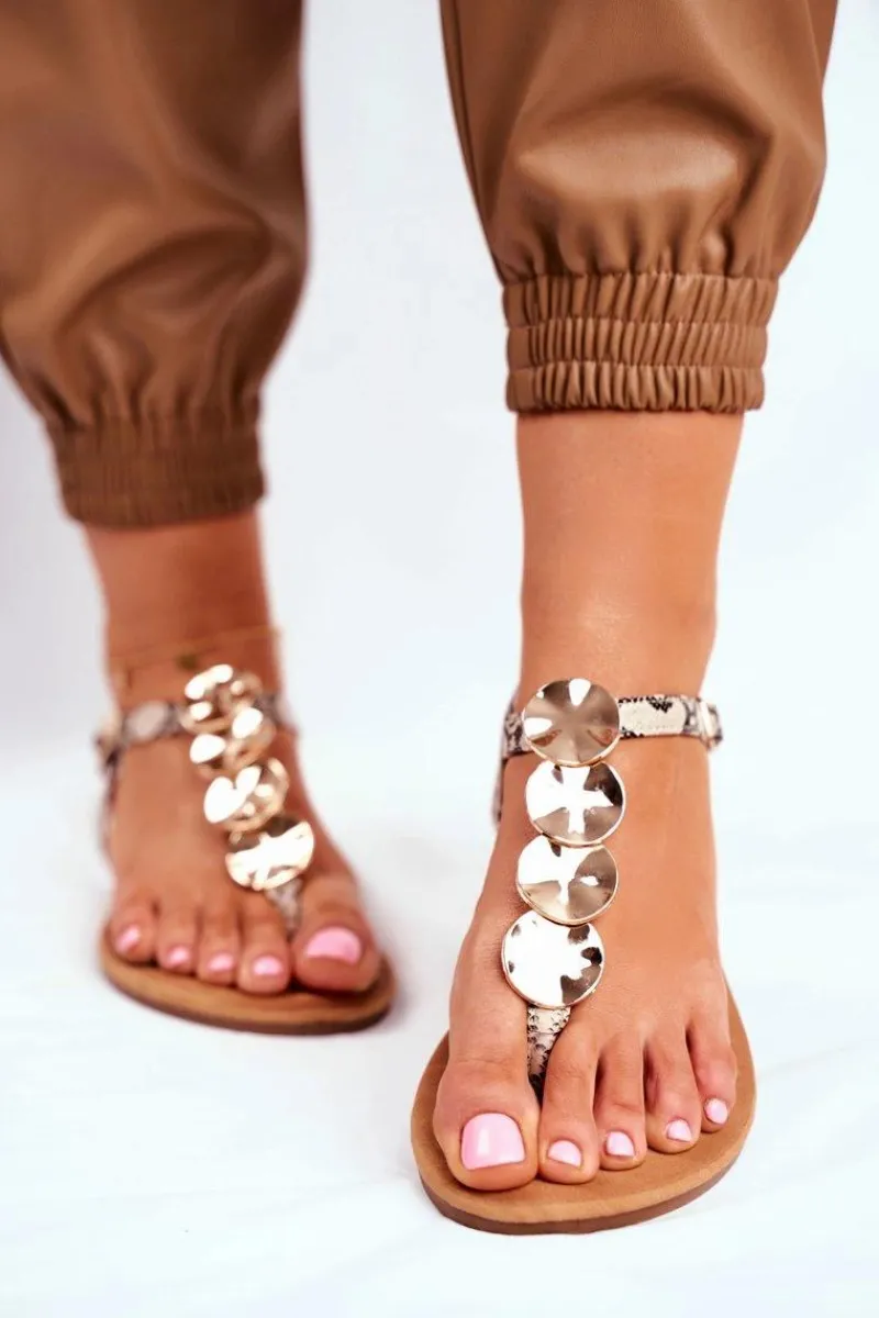 Sandały Płaskie>Boto Sandałki Damskie Eleganckie Złote Blaszki Snake Casandra