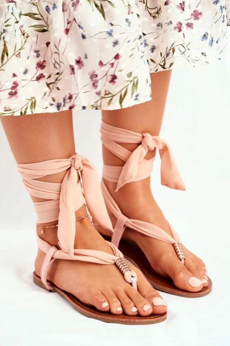 Best Boto Sandałki Damskie Japonki Wiązane Beżowe Derryl