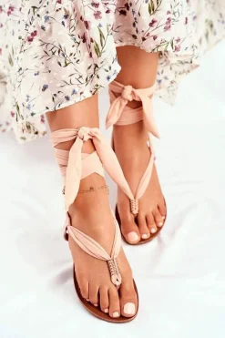 Best Boto Sandałki Damskie Japonki Wiązane Beżowe Derryl