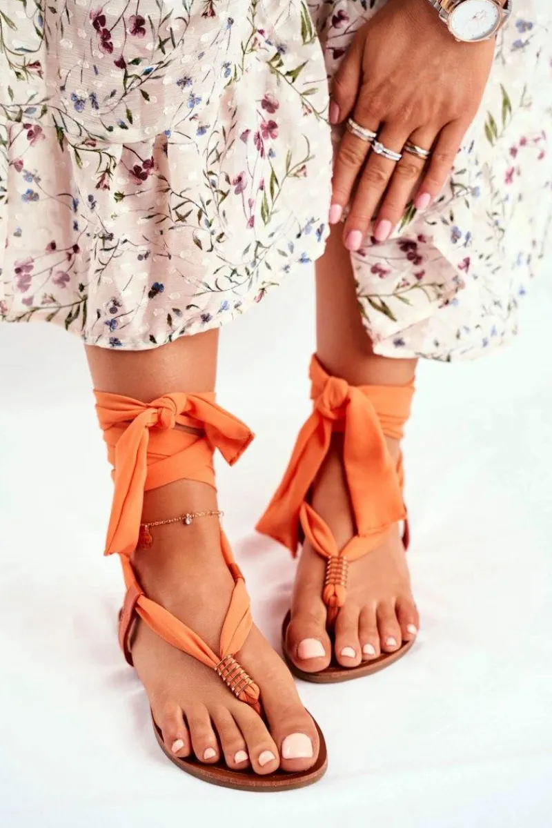 Sandały Płaskie>Boto Sandałki Damskie Japonki Wiązane Pomarańczowe Derryl