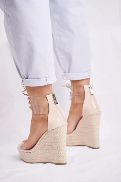 Boto Sandałki Damskie Na Koturnie Beżowe Beautiful Way
