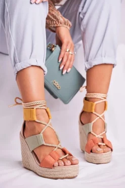 Sale Sandałki Damskie Na Koturnie espadrylu kolorowe Beautiful One Damskie Sandały Na Koturnie