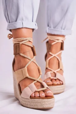 Sandały Na Koturnie>Boto Sandałki Damskie Na Koturnie espadrylu Beżowe Beautiful One