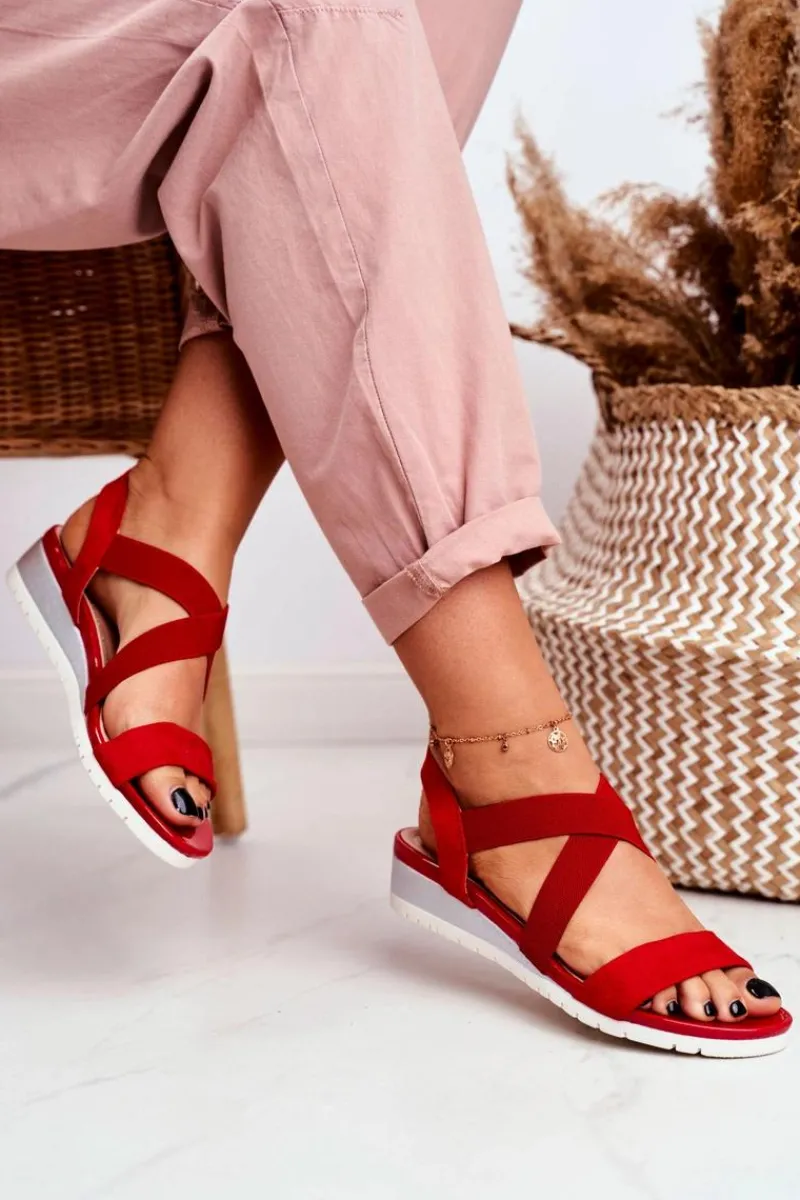 Outlet Sandałki Damskie Na Koturnie Czerwone Wsuwane Harper Damskie Sandały Na Koturnie