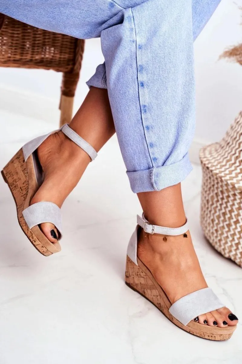 Hot Boto Sandałki Damskie Na Koturnie Szare MarryMe