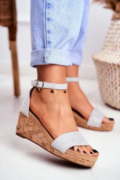 Hot Boto Sandałki Damskie Na Koturnie Szare MarryMe