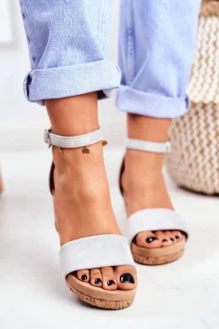 Hot Boto Sandałki Damskie Na Koturnie Szare MarryMe