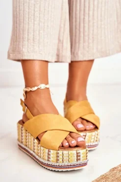 Hot Boto Sandałki Damskie Na Koturnie espadrylu Żółte Sandy