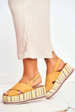 Hot Boto Sandałki Damskie Na Koturnie espadrylu Żółte Sandy