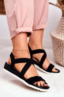 Sandały Na Koturnie>Boto Sandałki Damskie Na Koturnie Czarne Wsuwane Harper