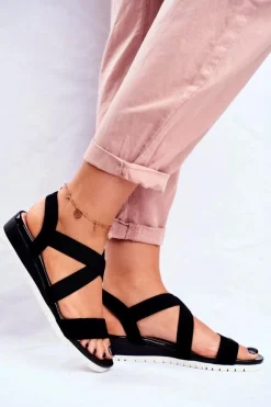 Sandały Na Koturnie>Boto Sandałki Damskie Na Koturnie Czarne Wsuwane Harper