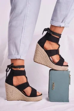 Sandały Na Koturnie>Boto Sandałki Damskie Na Koturnie espadrylu czarne Beautiful One