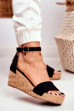 Sandały Na Koturnie>Boto Sandałki Damskie Na Koturnie Czarne MarryMe