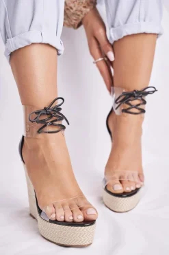 Outlet Sandałki Damskie Na Koturnie Czarne Beautiful Way Damskie Sandały Na Koturnie