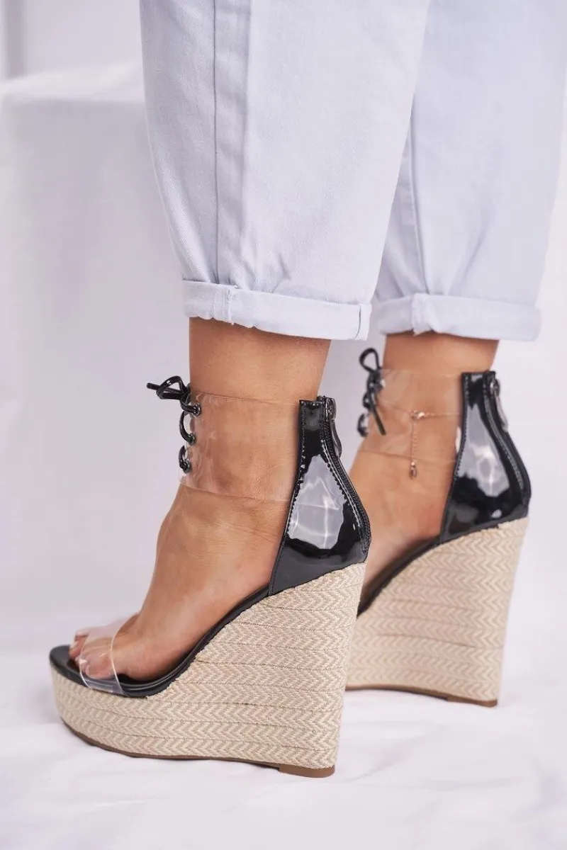 Outlet Sandałki Damskie Na Koturnie Czarne Beautiful Way Damskie Sandały Na Koturnie